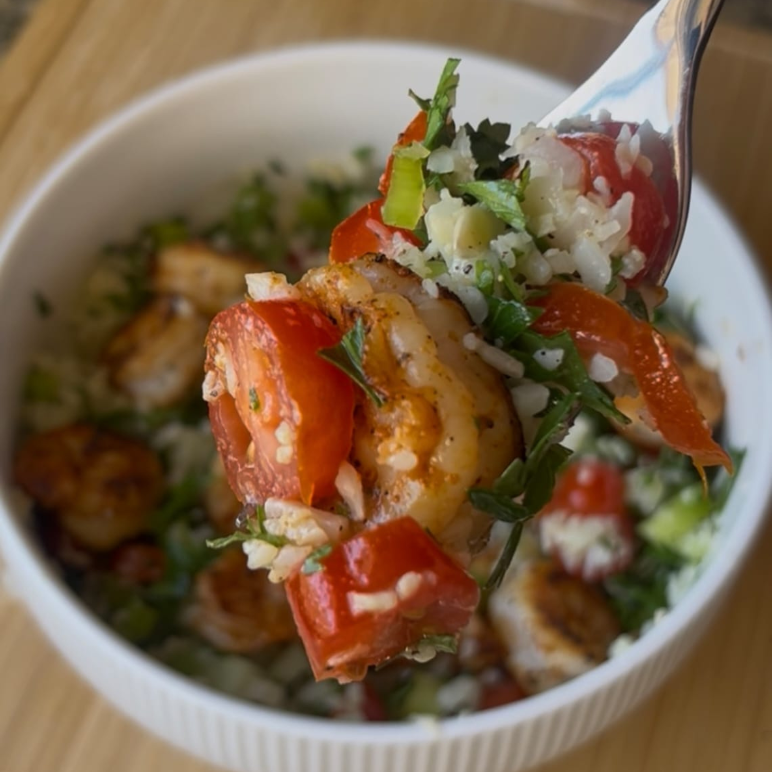 Shrimp Tabbouleh with Cauliflower Rice