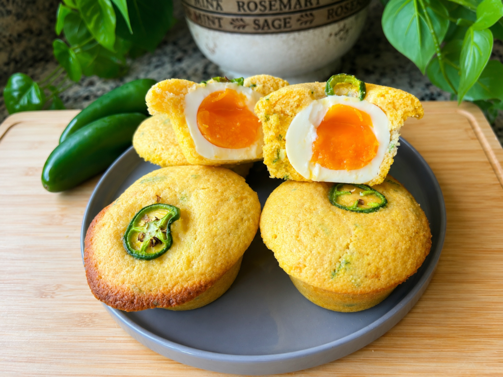 High-Protein Jammy Egg Cornbread Bombs